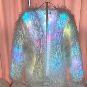 Light-Up White Faux Fur LED Women’s Light-Up Jacket - Size L